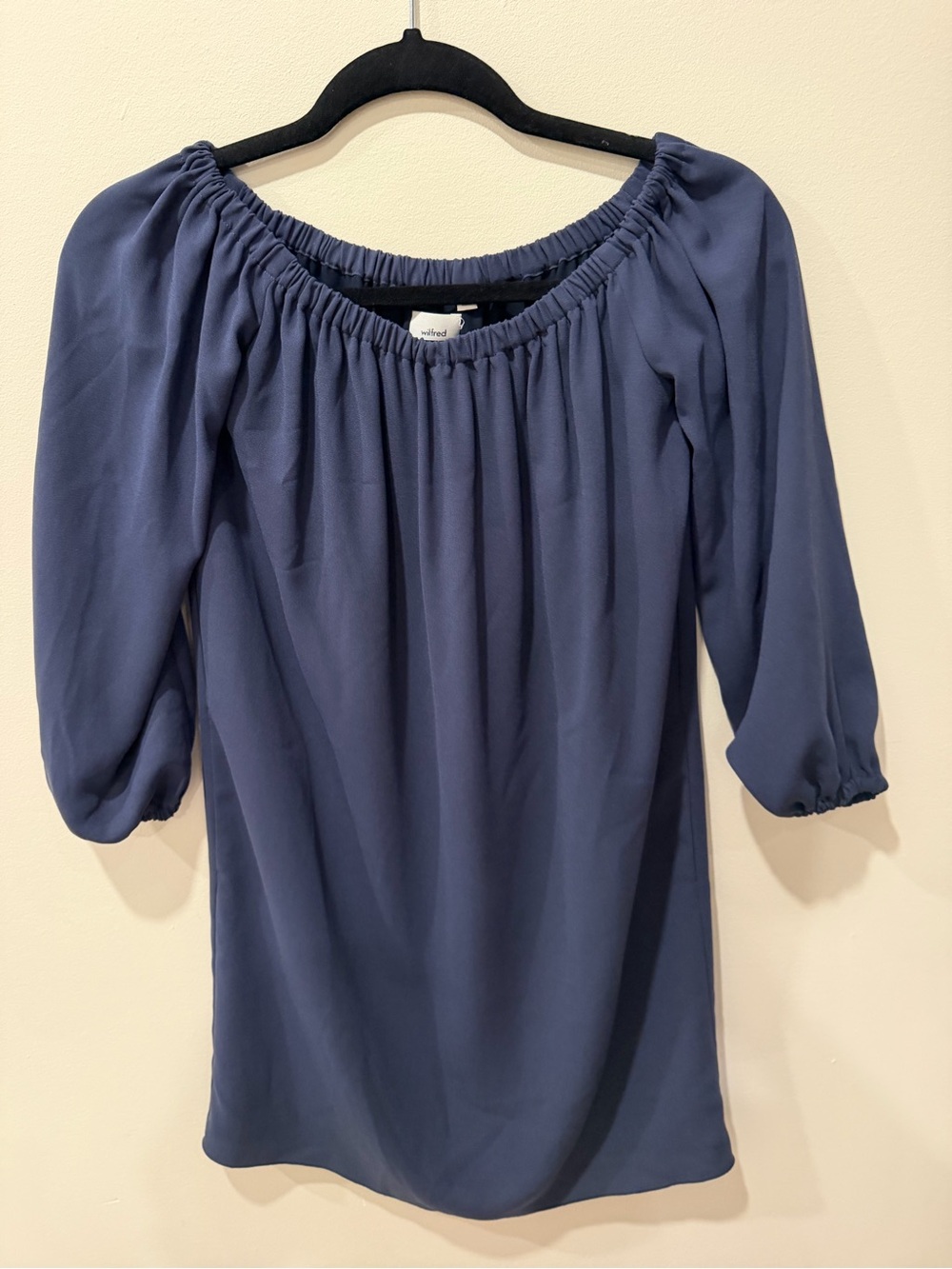 Wilfred Navy Blue Off-Shoulder dress